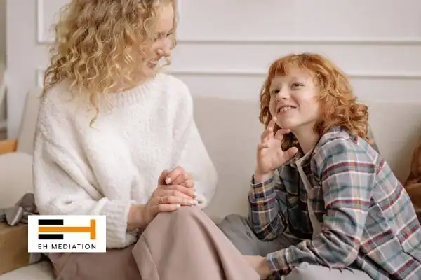 Happy mother and child after sorting child arrangements mediation Trafford