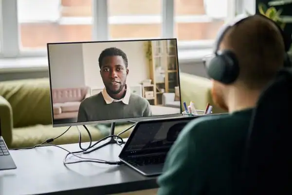 Man attending online mediation Trafford MIAMS session